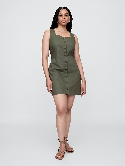 Image number 4 showing, Linen-Blend Button-Front Mini Dress