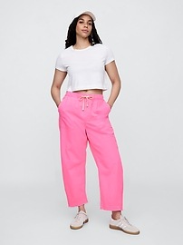 Mid Rise Pull-On Utility Barrel Jeans