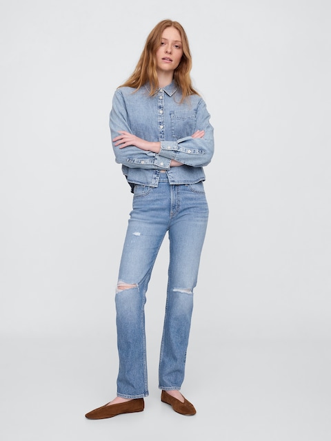 High Rise Destructed '90s Slim Straight Jeans