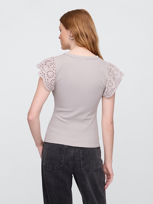 Image number 2 showing, Ribbed Eyelet Flutter Sleeve T-Shirt