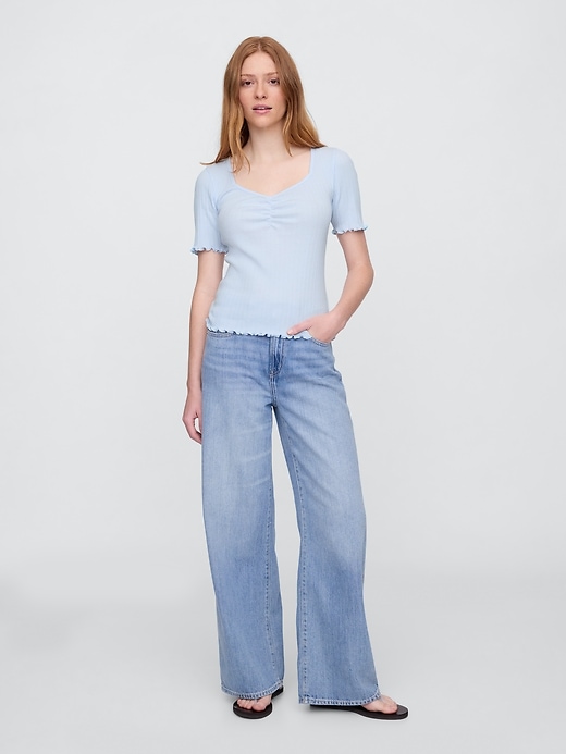 Image number 3 showing, Ribbed Pointelle Ruched Top