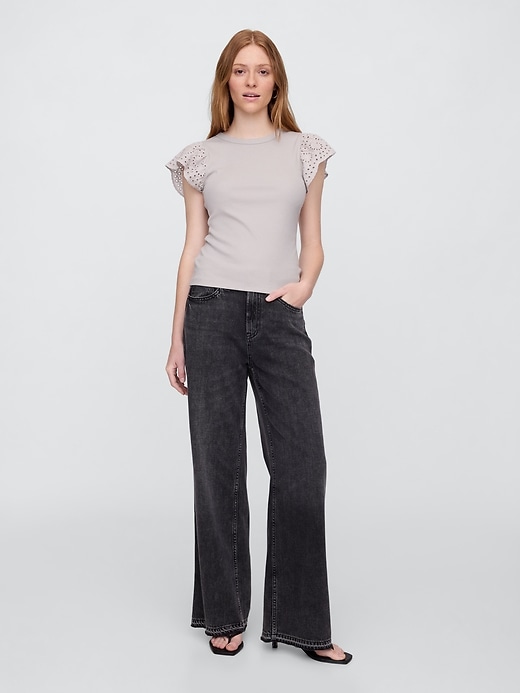 Image number 3 showing, Ribbed Eyelet Flutter Sleeve T-Shirt