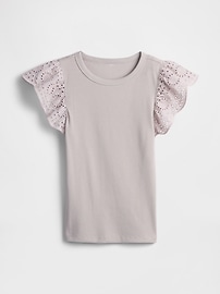 Ribbed Eyelet Flutter Sleeve T-Shirt