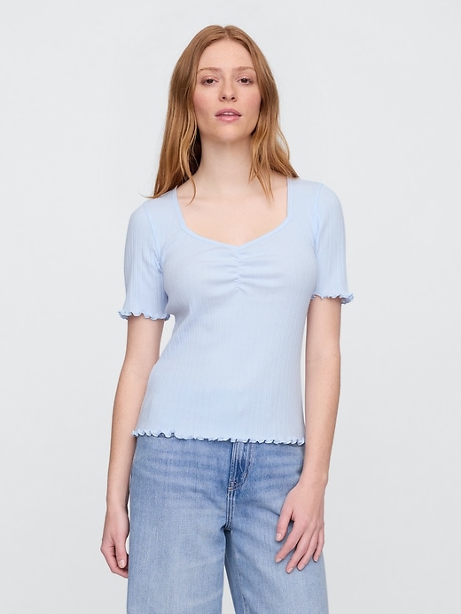 Image number 1 showing, Ribbed Pointelle Ruched Top
