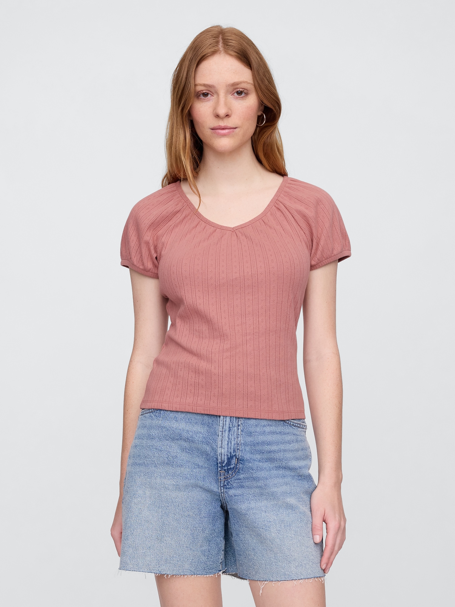 Pointelle Puff Sleeve Top
