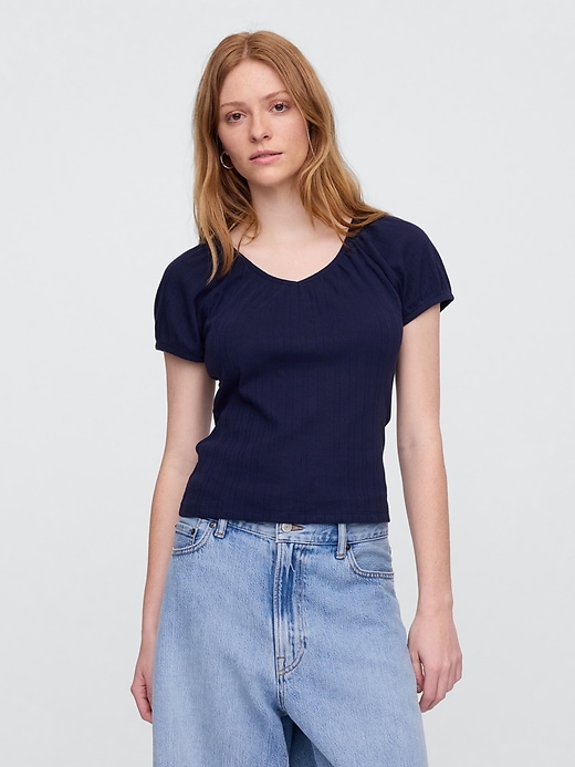 Image number 1 showing, Pointelle Puff Sleeve Top