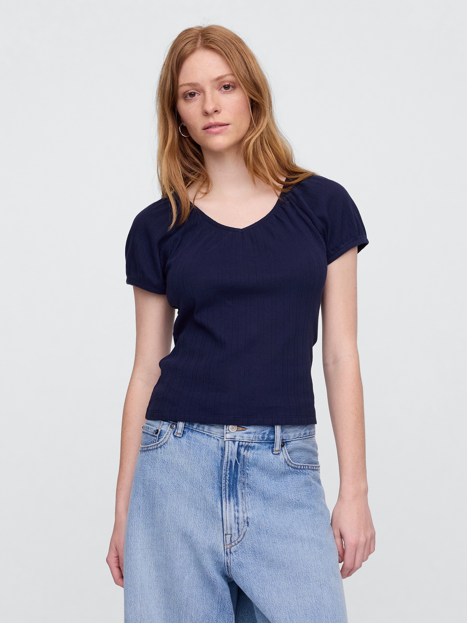 Pointelle Puff Sleeve Top