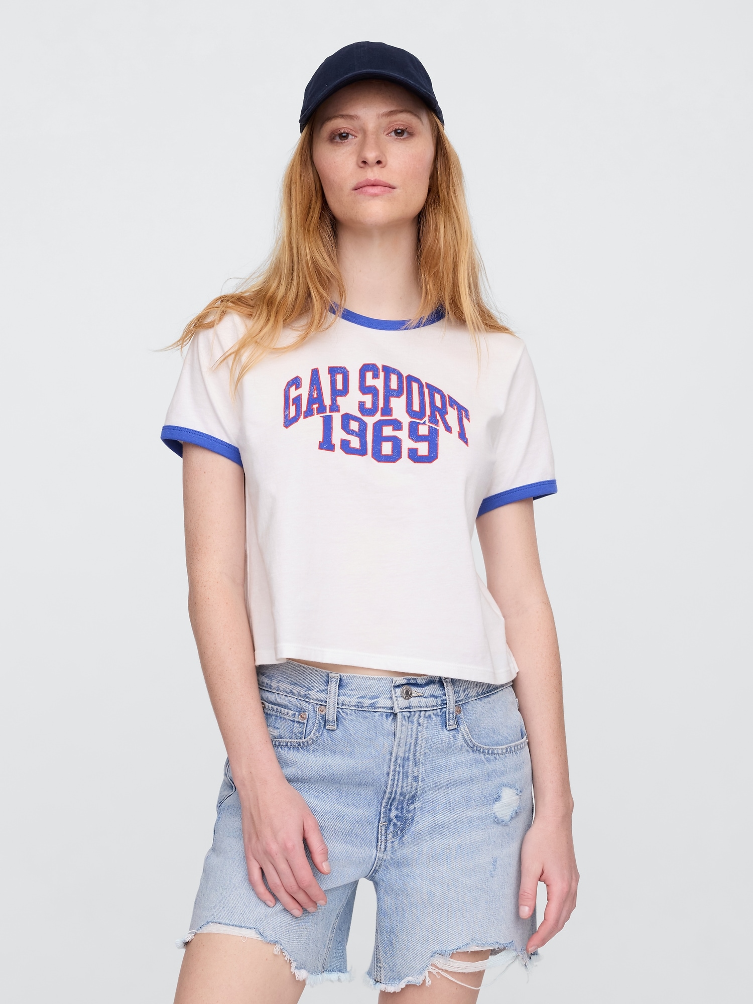 Shrunken Graphic Ringer T-Shirt - White
