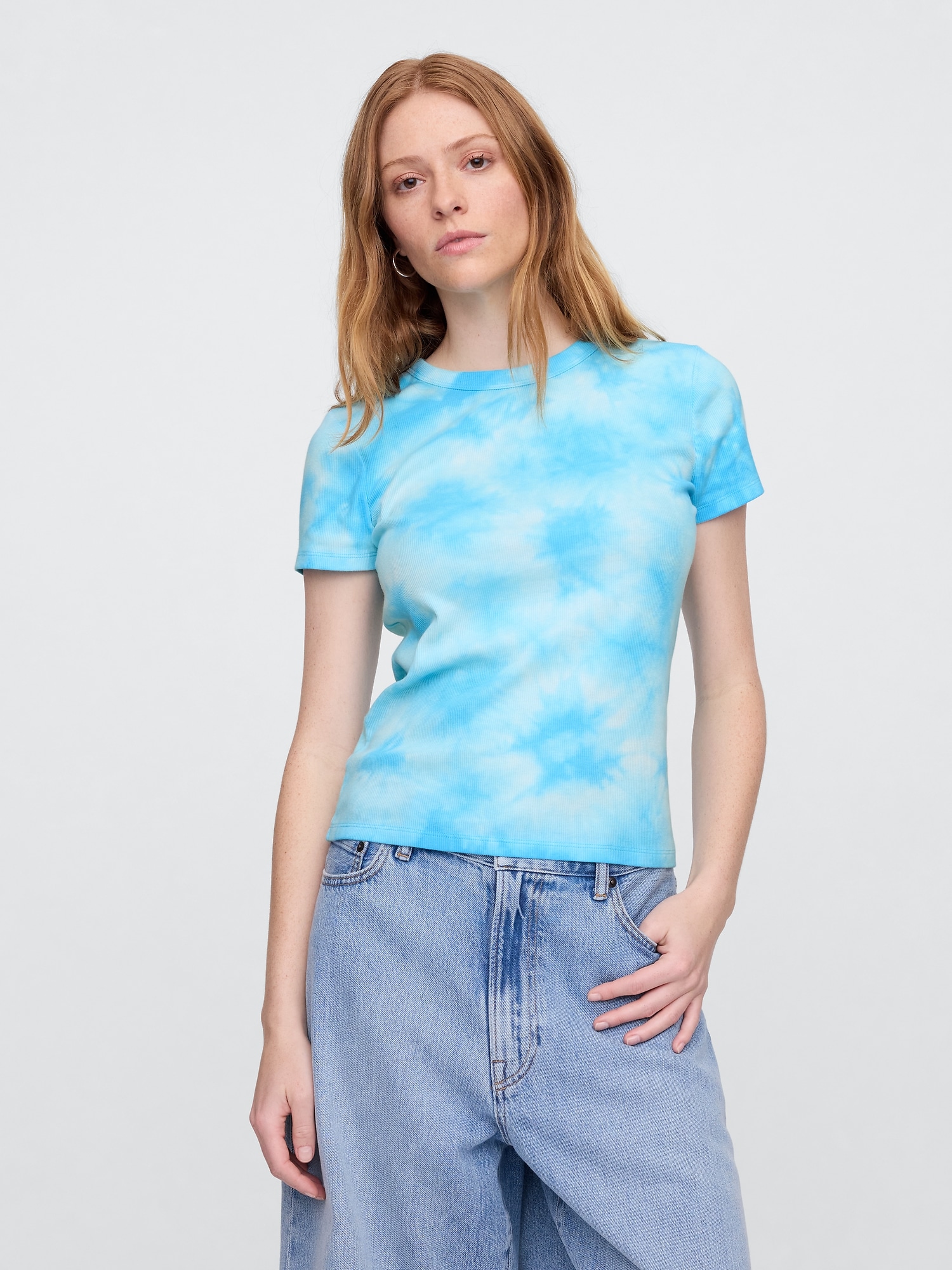 Ribbed Tie-Dye Crewneck T-Shirt