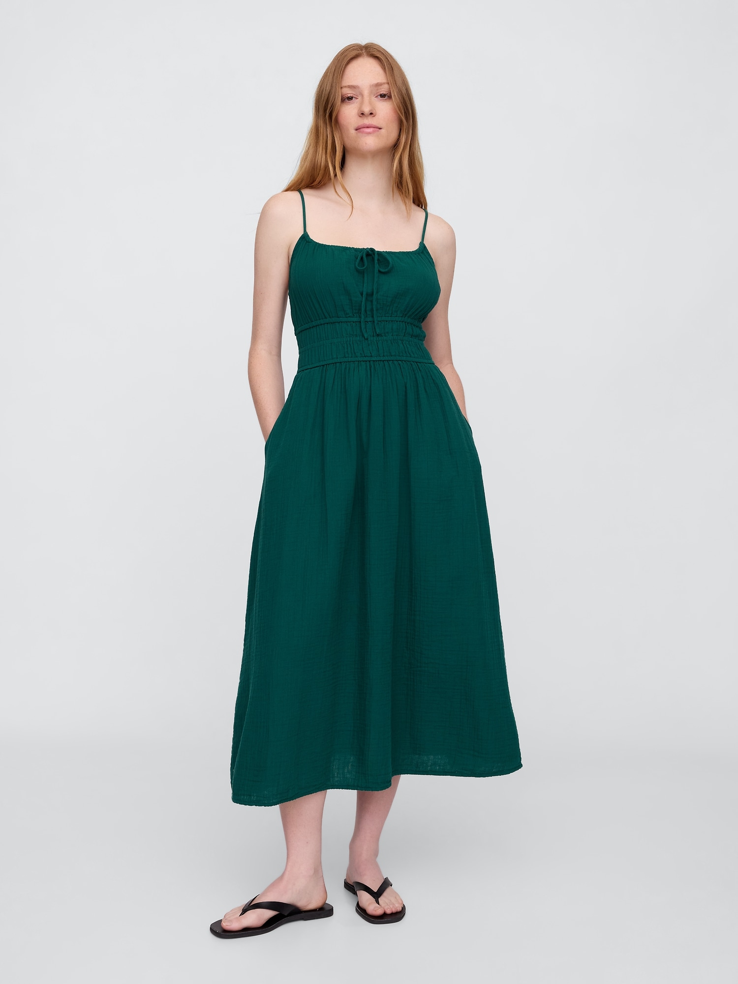 Gauze Tie-Front Maxi Dress