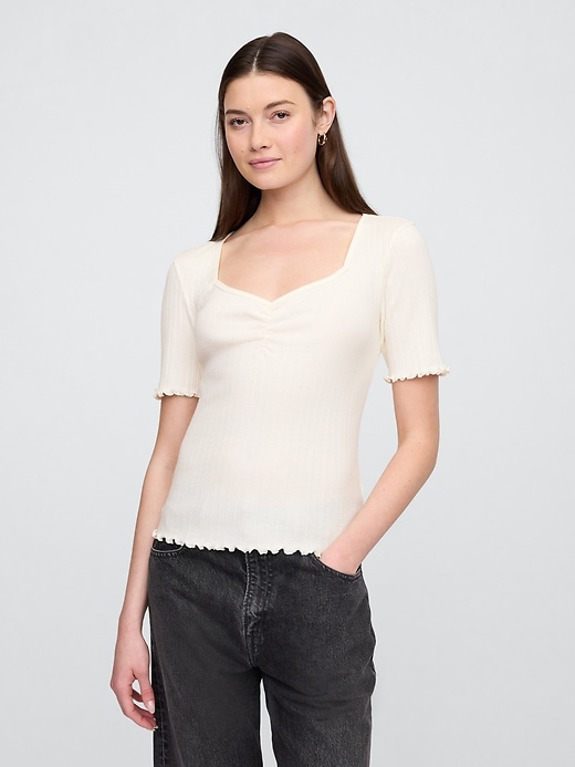 Image number 1 showing, Ribbed Pointelle Ruched Top