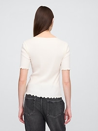 Ribbed Pointelle Ruched Top