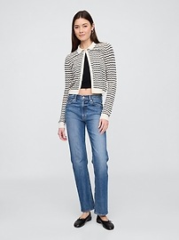 Open-Stitch Collared Cardigan