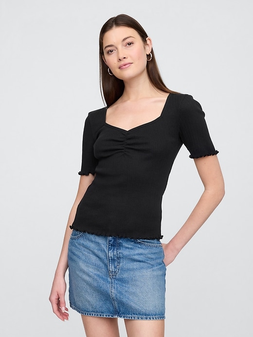 Image number 1 showing, Ribbed Pointelle Ruched Top