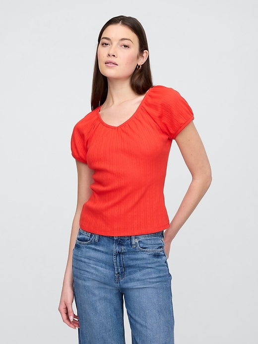 Image number 1 showing, Pointelle Puff Sleeve Top