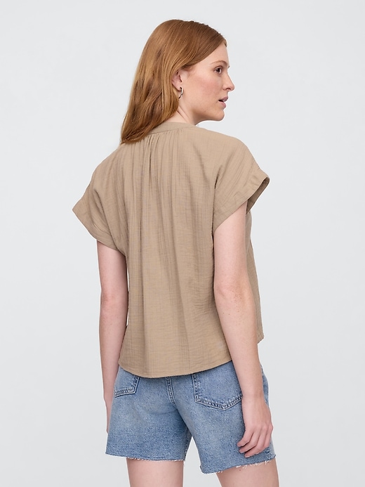 Image number 2 showing, Relaxed Gauze Splitneck Top