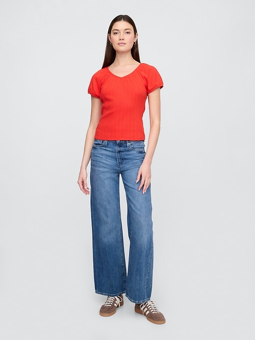 Image number 3 showing, Pointelle Puff Sleeve Top