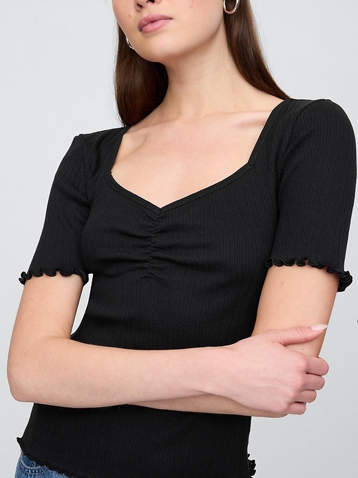 Image number 4 showing, Ribbed Pointelle Ruched Top