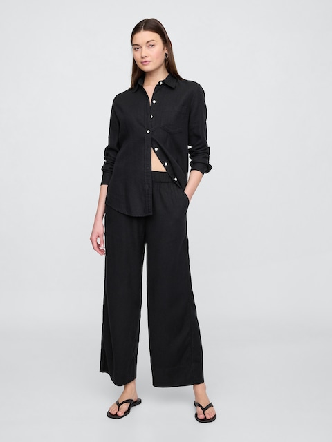 Relaxed Linen-Blend Pull-On Crop Pants