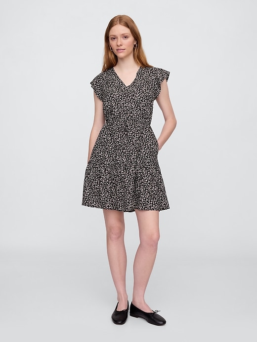 Image number 1 showing, Flutter Sleeve Tie-Waist Mini Dress