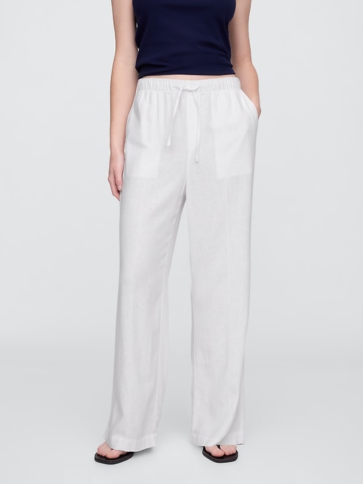 Image number 2 showing, Mid Rise Linen-Blend Pull-On Wide-Leg Pants
