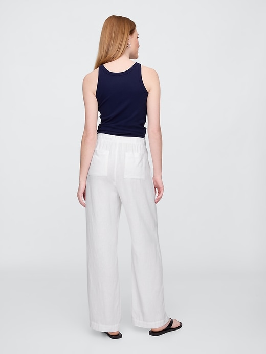 Image number 4 showing, Mid Rise Linen-Blend Pull-On Wide-Leg Pants