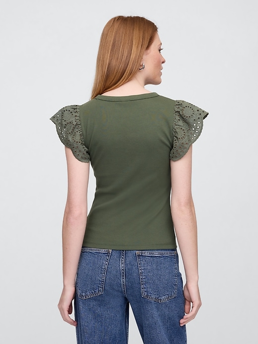 Image number 2 showing, Ribbed Eyelet Flutter Sleeve T-Shirt