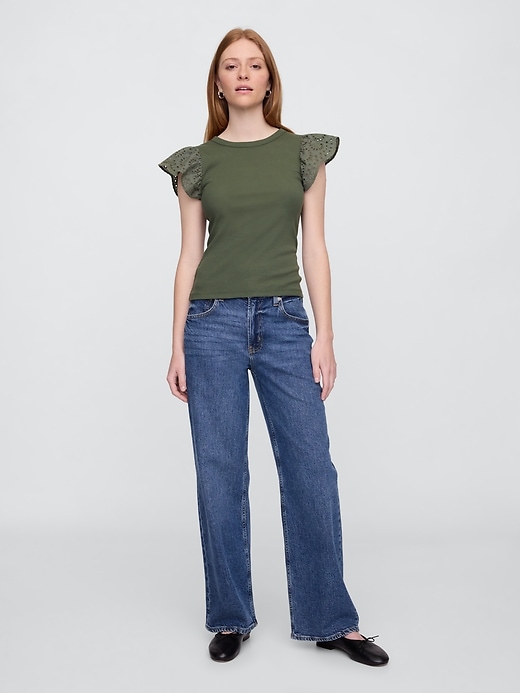 Image number 3 showing, Ribbed Eyelet Flutter Sleeve T-Shirt