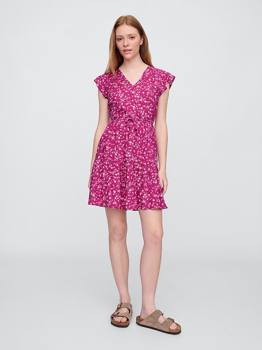Image number 1 showing, Flutter Sleeve Tie-Waist Mini Dress