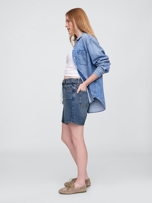 Image number 3 showing, High Rise Soft Pull-On Midi Denim Shorts