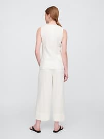 High Rise Linen-Blend Wide-Leg Ankle Pants