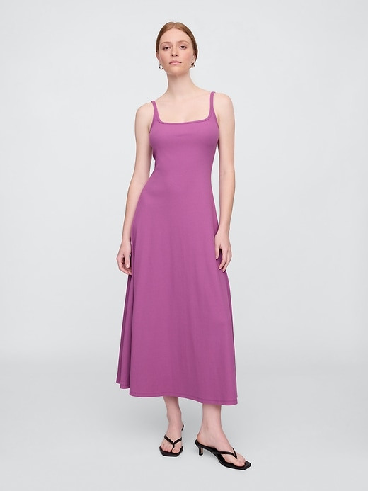 Image number 1 showing, Ribbed Squareneck Midi Dress