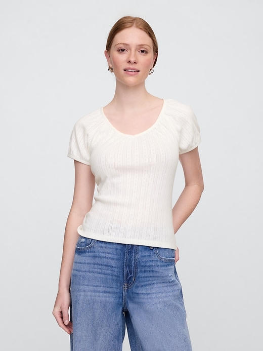 Image number 1 showing, Pointelle Puff Sleeve Top