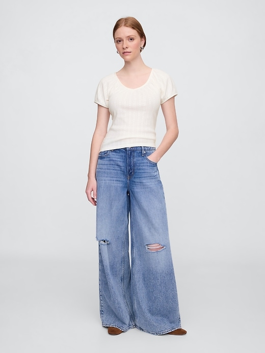 Image number 3 showing, Pointelle Puff Sleeve Top