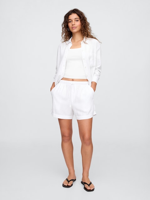 4" Mid Rise Pull-On Linen-Blend Shorts
