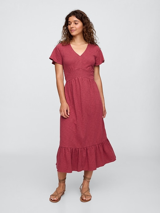 Image number 1 showing, Flutter Sleeve V-Neck Midi Dress