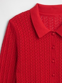 Open-Stitch Collared Cardigan