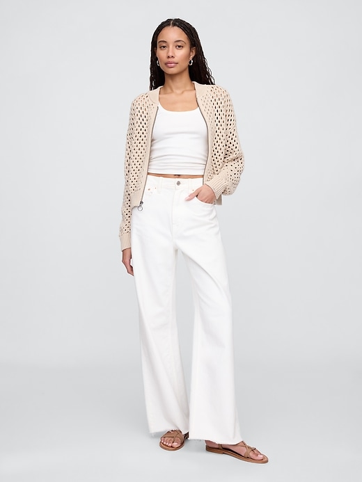 Image number 3 showing, Relaxed Crochet Bomber Cardigan