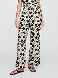 Mid Rise Linen-Blend Pull-On Wide-Leg Pants