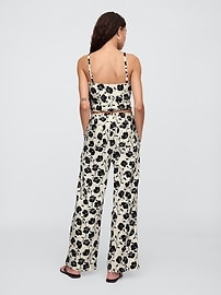 Linen-Blend Wide-Leg Cargo Pull-On Pants