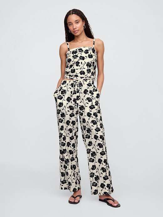 Image number 1 showing, Mid Rise Linen-Blend Pull-On Wide-Leg Pants