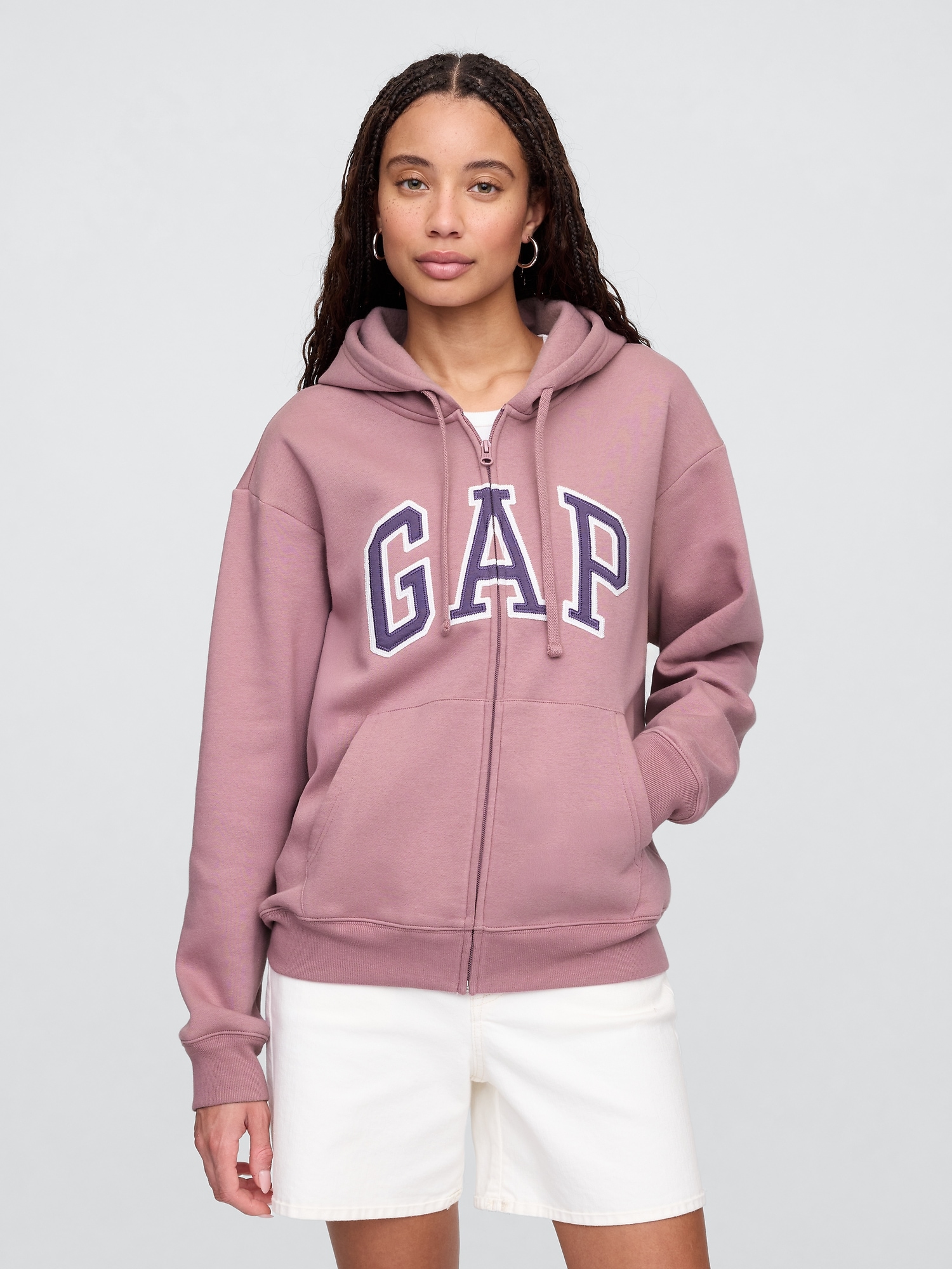 Relaxed Gap Logo Zip Hoodie - Purple