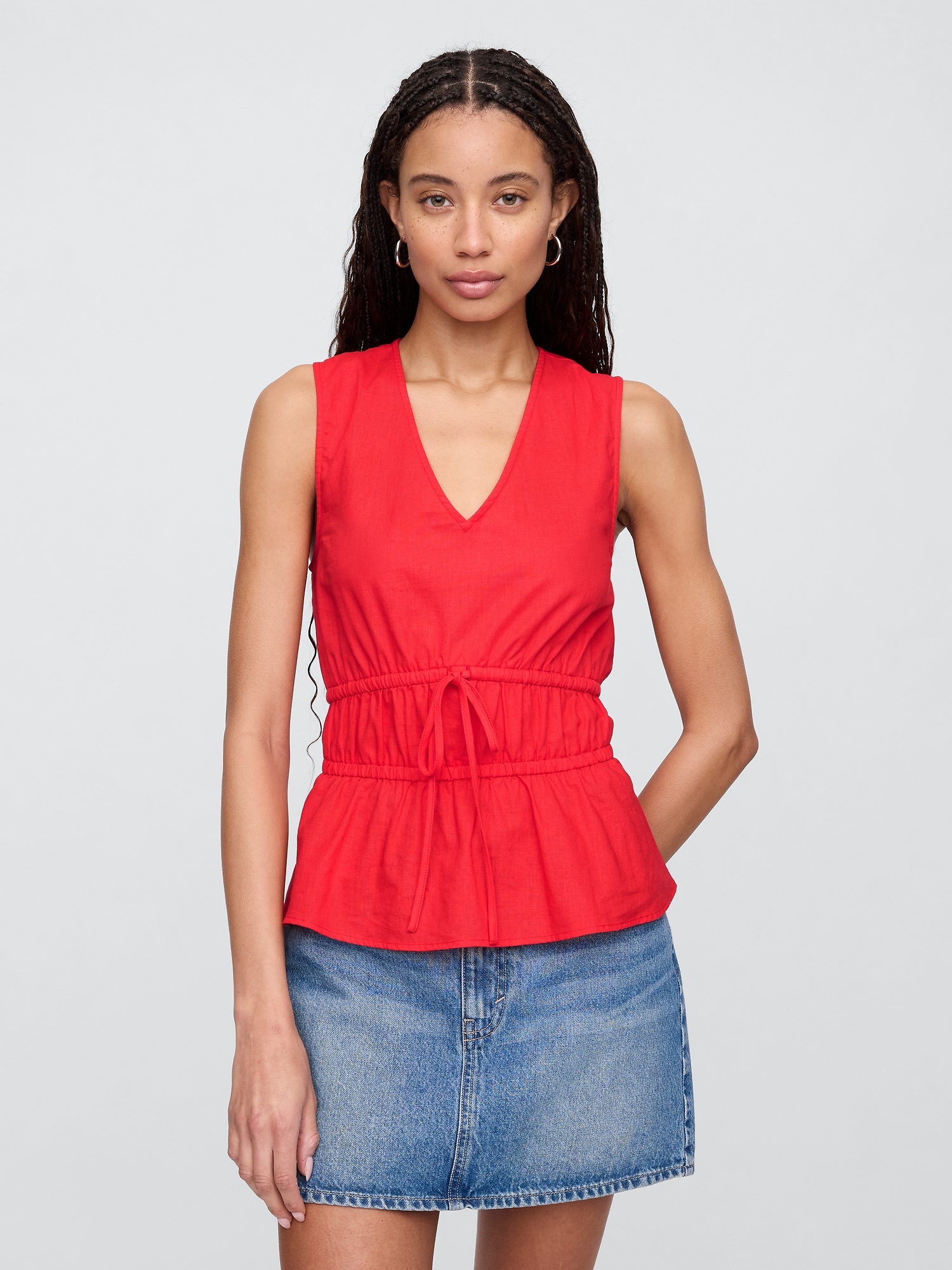Linen-Blend V-Neck Top