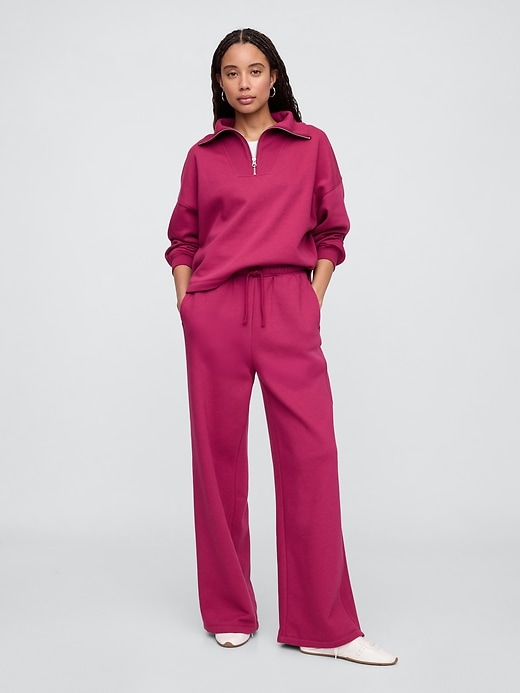 Image number 1 showing, Fleece Rib-Seam Wide-Leg Pants