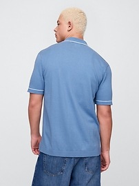 Ribbed Button-Front Polo Shirt