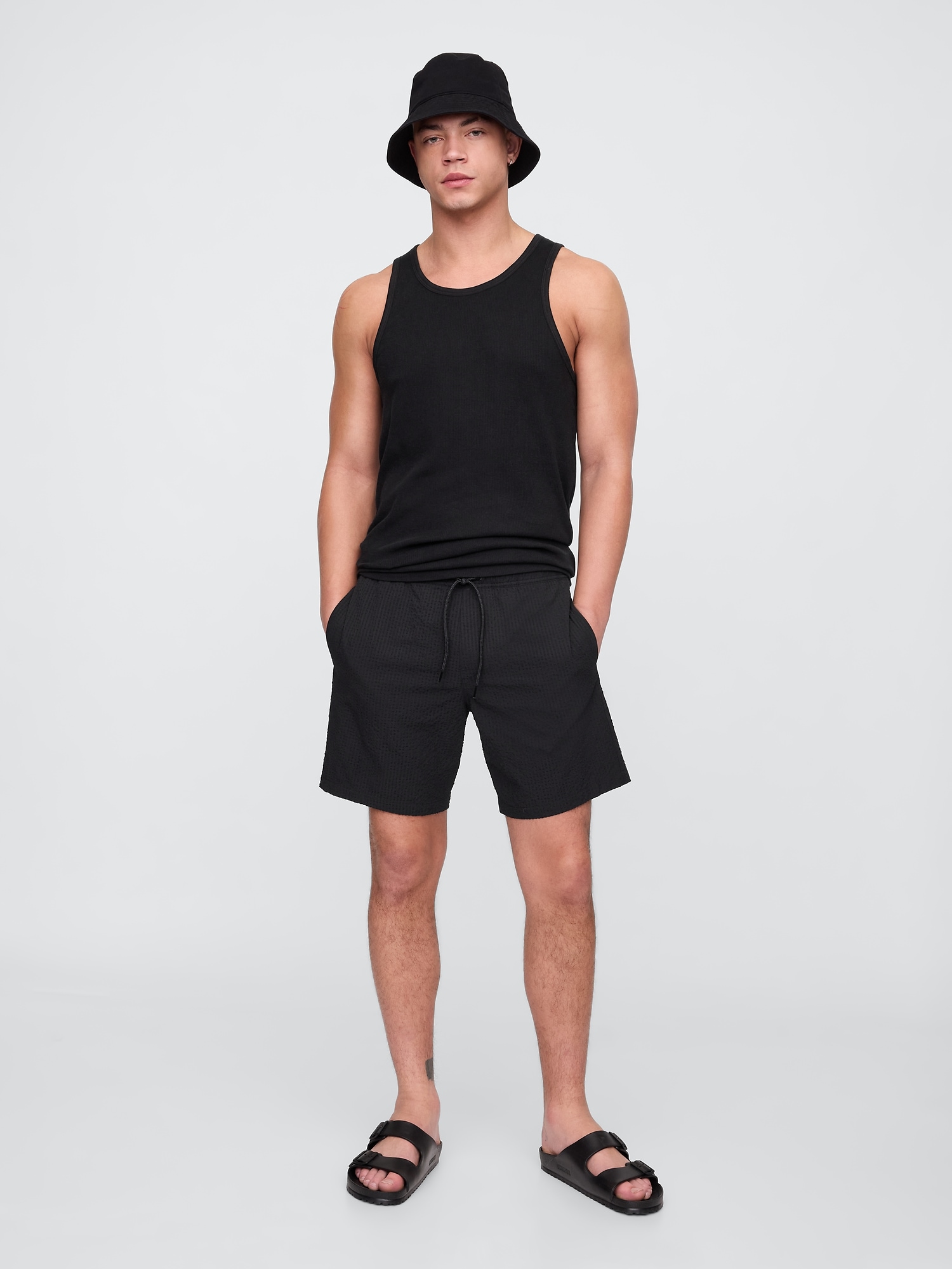 6" Relaxed Seersucker Swim Trunks