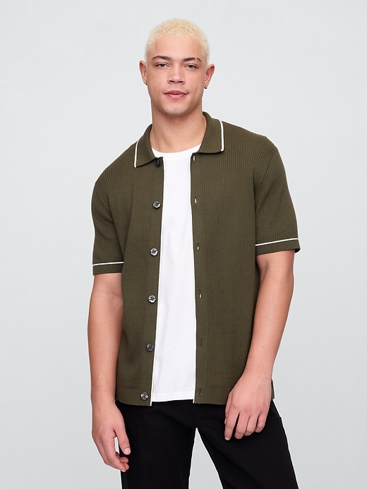 Image number 1 showing, Ribbed Button-Front Polo Shirt