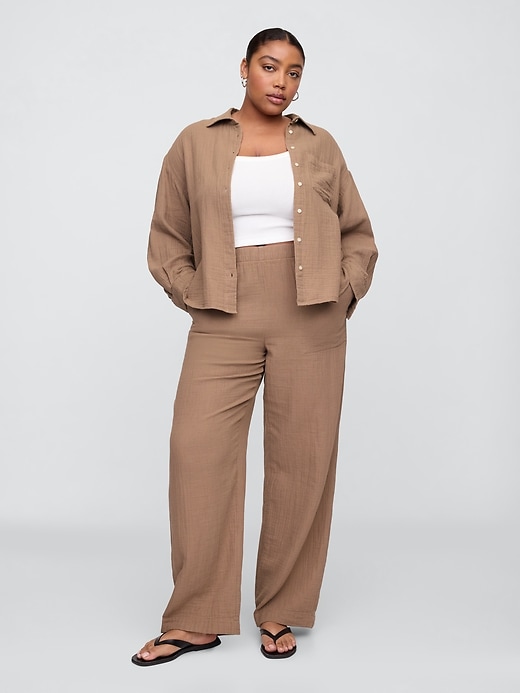 Image number 5 showing, Mid Rise Gauze Pull-On Wide-Leg Pants