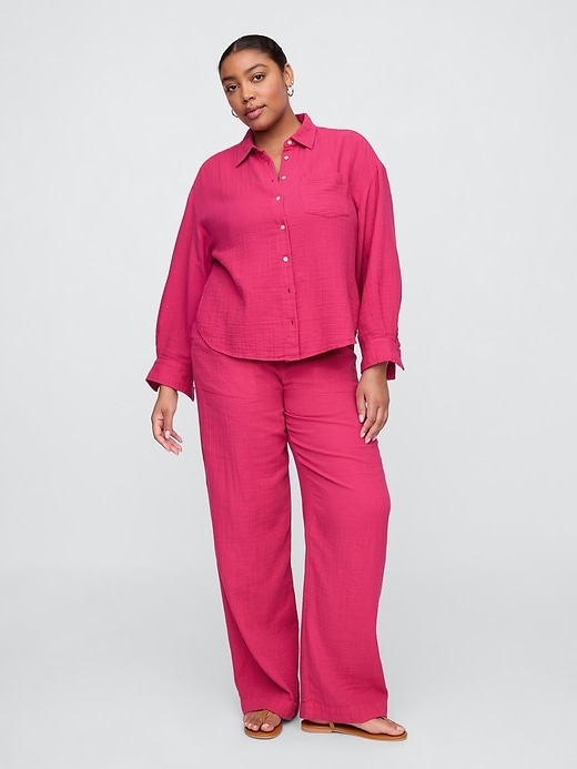 Image number 5 showing, Mid Rise Gauze Pull-On Wide-Leg Pants