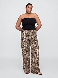 Mid Rise Linen-Blend Pull-On Wide-Leg Pants